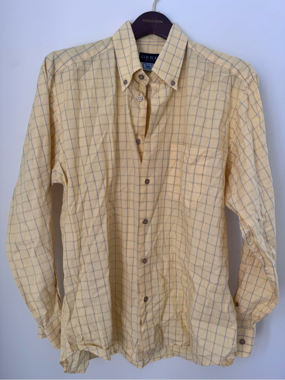 Classic Italian-Made Yellow Windowpane Button-Down Shirt by Gene Meyer